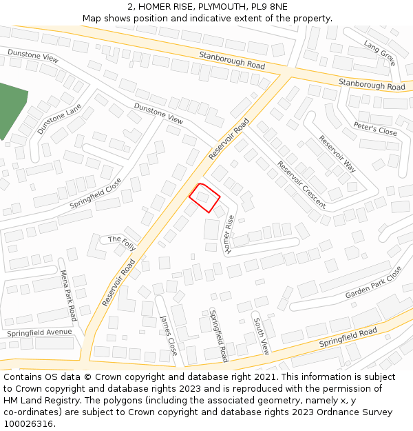 2, HOMER RISE, PLYMOUTH, PL9 8NE: Location map and indicative extent of plot