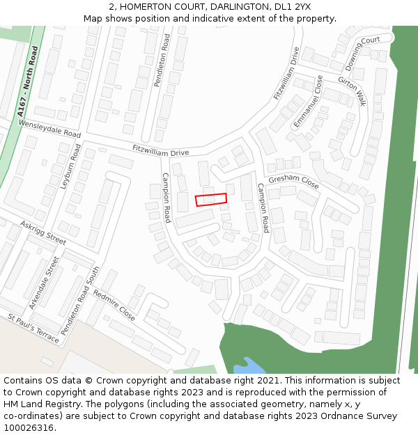 2, HOMERTON COURT, DARLINGTON, DL1 2YX: Location map and indicative extent of plot