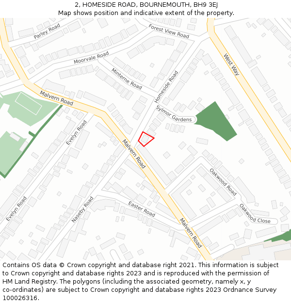 2, HOMESIDE ROAD, BOURNEMOUTH, BH9 3EJ: Location map and indicative extent of plot