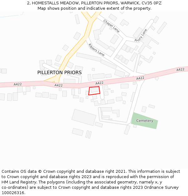 2, HOMESTALLS MEADOW, PILLERTON PRIORS, WARWICK, CV35 0PZ: Location map and indicative extent of plot