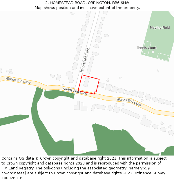 2, HOMESTEAD ROAD, ORPINGTON, BR6 6HW: Location map and indicative extent of plot