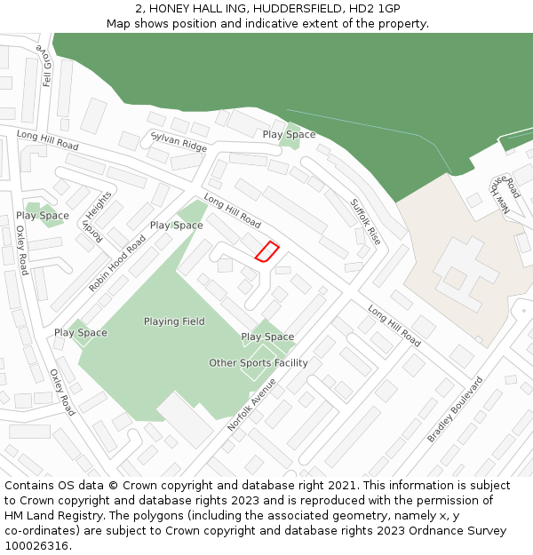 2, HONEY HALL ING, HUDDERSFIELD, HD2 1GP: Location map and indicative extent of plot