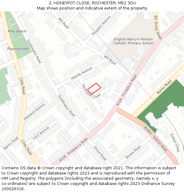 2, HONEYPOT CLOSE, ROCHESTER, ME2 3DU: Location map and indicative extent of plot