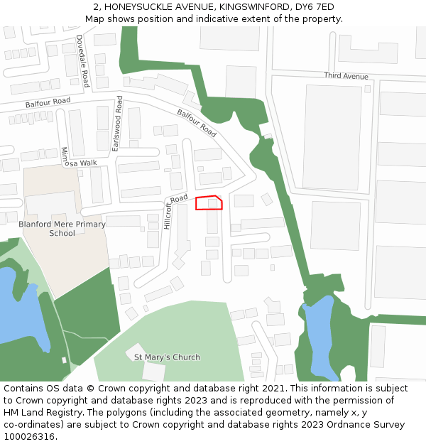 2, HONEYSUCKLE AVENUE, KINGSWINFORD, DY6 7ED: Location map and indicative extent of plot