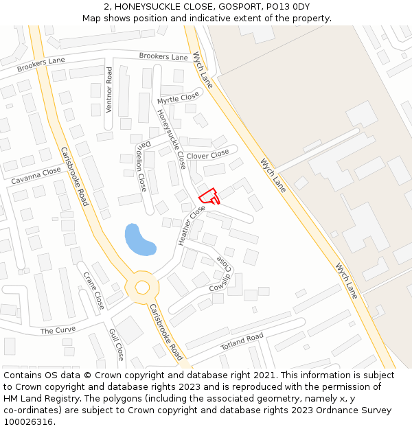 2, HONEYSUCKLE CLOSE, GOSPORT, PO13 0DY: Location map and indicative extent of plot