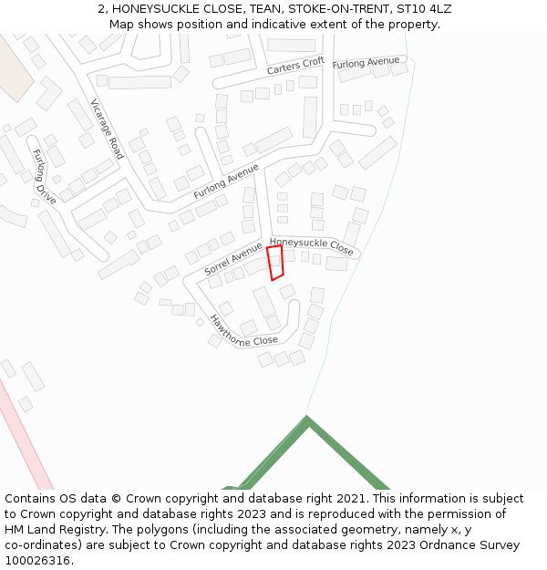 2, HONEYSUCKLE CLOSE, TEAN, STOKE-ON-TRENT, ST10 4LZ: Location map and indicative extent of plot