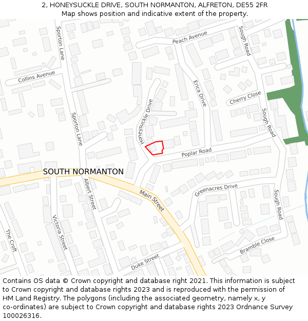 2, HONEYSUCKLE DRIVE, SOUTH NORMANTON, ALFRETON, DE55 2FR: Location map and indicative extent of plot