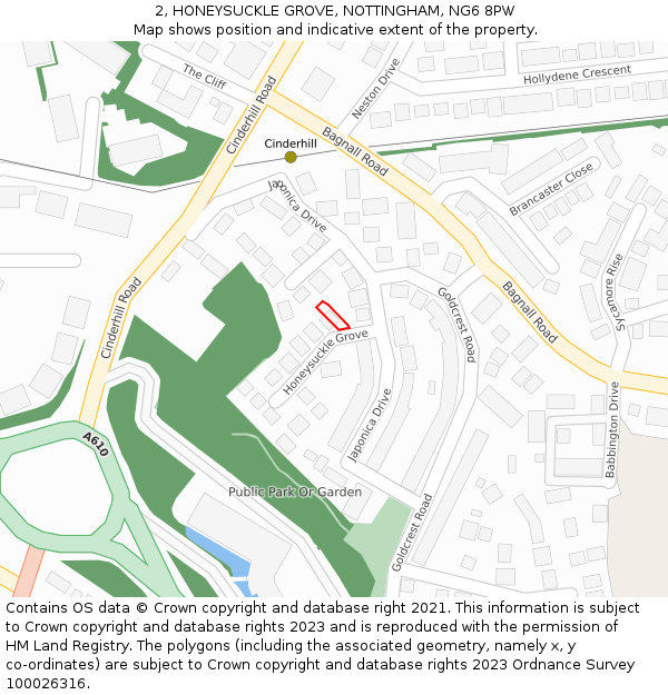 2, HONEYSUCKLE GROVE, NOTTINGHAM, NG6 8PW: Location map and indicative extent of plot