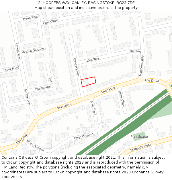 2, HOOPERS WAY, OAKLEY, BASINGSTOKE, RG23 7DF: Location map and indicative extent of plot