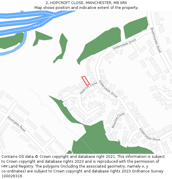 2, HOPCROFT CLOSE, MANCHESTER, M9 0RX: Location map and indicative extent of plot