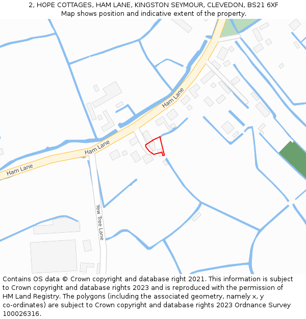 2, HOPE COTTAGES, HAM LANE, KINGSTON SEYMOUR, CLEVEDON, BS21 6XF: Location map and indicative extent of plot