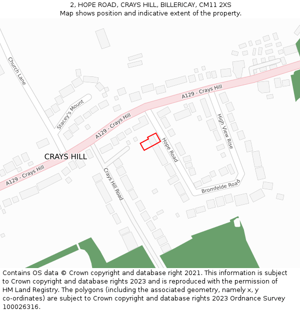 2, HOPE ROAD, CRAYS HILL, BILLERICAY, CM11 2XS: Location map and indicative extent of plot