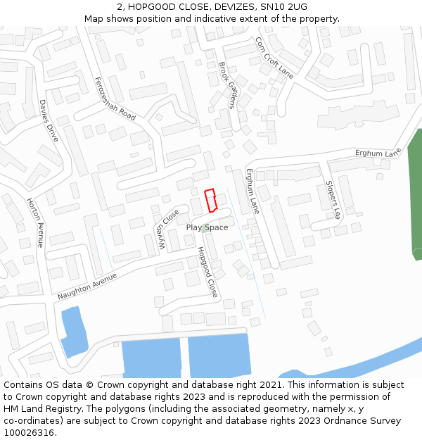 2, HOPGOOD CLOSE, DEVIZES, SN10 2UG: Location map and indicative extent of plot