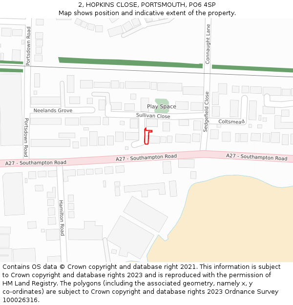 2, HOPKINS CLOSE, PORTSMOUTH, PO6 4SP: Location map and indicative extent of plot