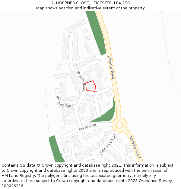 2, HOPPNER CLOSE, LEICESTER, LE4 2SD: Location map and indicative extent of plot