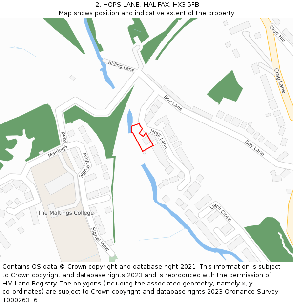 2, HOPS LANE, HALIFAX, HX3 5FB: Location map and indicative extent of plot