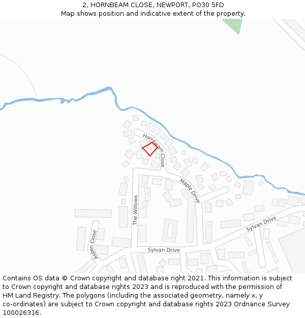 2, HORNBEAM CLOSE, NEWPORT, PO30 5FD: Location map and indicative extent of plot