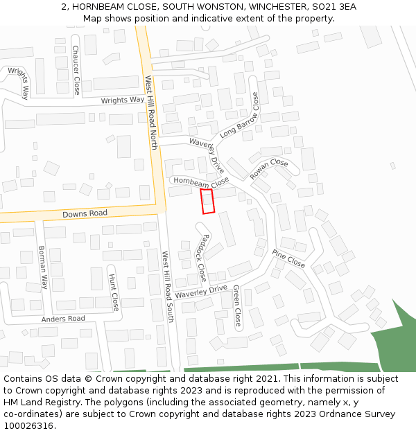 2, HORNBEAM CLOSE, SOUTH WONSTON, WINCHESTER, SO21 3EA: Location map and indicative extent of plot