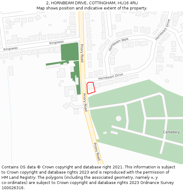 2, HORNBEAM DRIVE, COTTINGHAM, HU16 4RU: Location map and indicative extent of plot