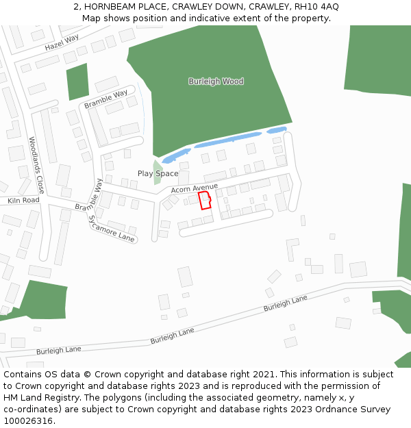 2, HORNBEAM PLACE, CRAWLEY DOWN, CRAWLEY, RH10 4AQ: Location map and indicative extent of plot