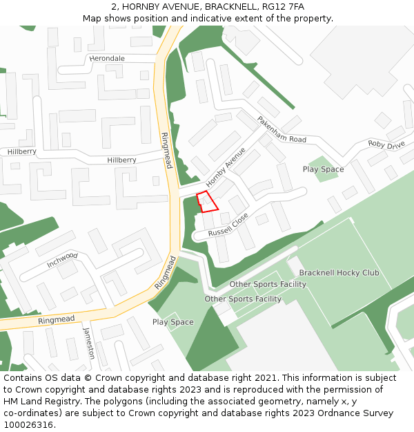 2, HORNBY AVENUE, BRACKNELL, RG12 7FA: Location map and indicative extent of plot