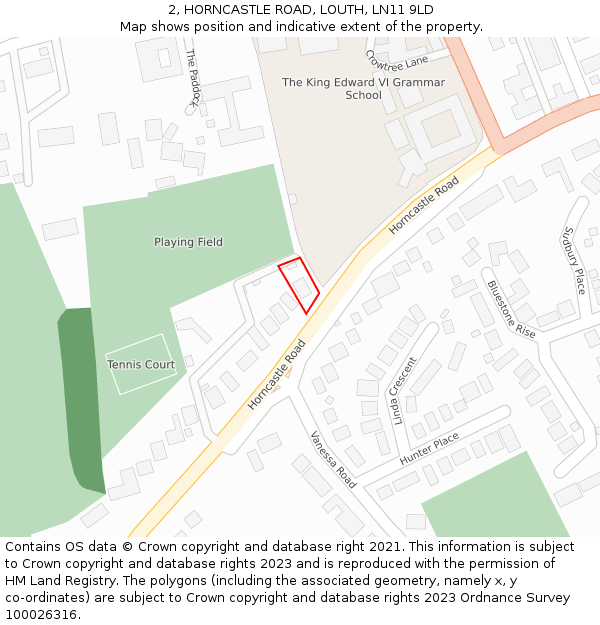 2, HORNCASTLE ROAD, LOUTH, LN11 9LD: Location map and indicative extent of plot