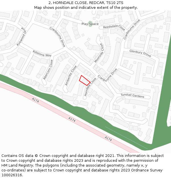 2, HORNDALE CLOSE, REDCAR, TS10 2TS: Location map and indicative extent of plot