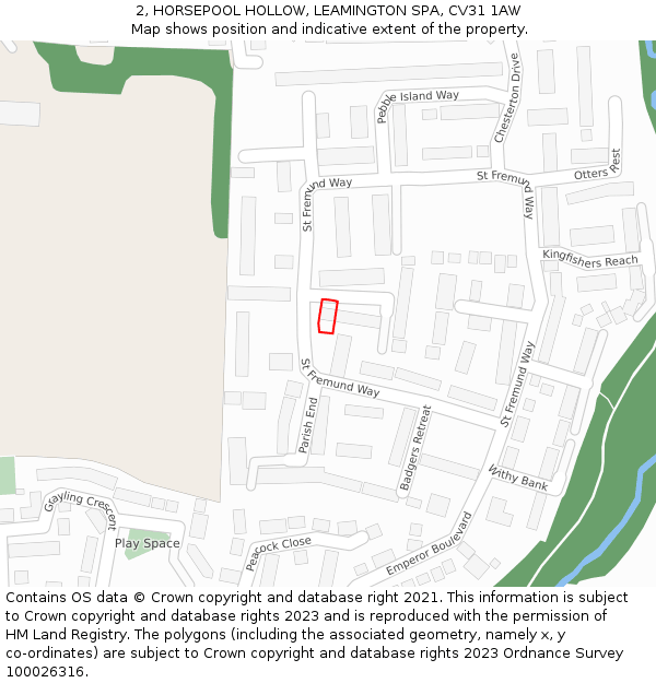 2, HORSEPOOL HOLLOW, LEAMINGTON SPA, CV31 1AW: Location map and indicative extent of plot