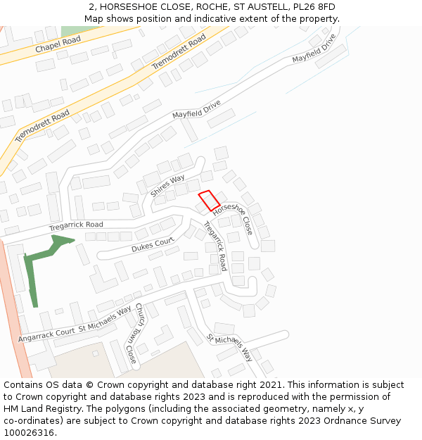 2, HORSESHOE CLOSE, ROCHE, ST AUSTELL, PL26 8FD: Location map and indicative extent of plot