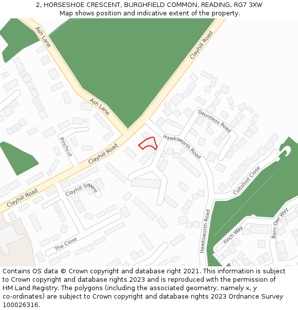 2, HORSESHOE CRESCENT, BURGHFIELD COMMON, READING, RG7 3XW: Location map and indicative extent of plot