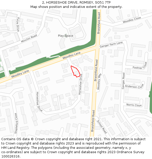 2, HORSESHOE DRIVE, ROMSEY, SO51 7TP: Location map and indicative extent of plot