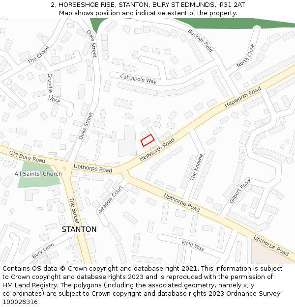 2, HORSESHOE RISE, STANTON, BURY ST EDMUNDS, IP31 2AT: Location map and indicative extent of plot