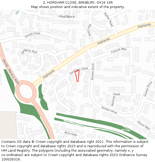 2, HORSHAM CLOSE, BANBURY, OX16 1XR: Location map and indicative extent of plot