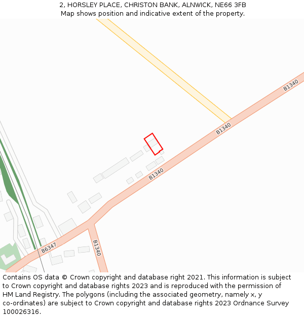 2, HORSLEY PLACE, CHRISTON BANK, ALNWICK, NE66 3FB: Location map and indicative extent of plot