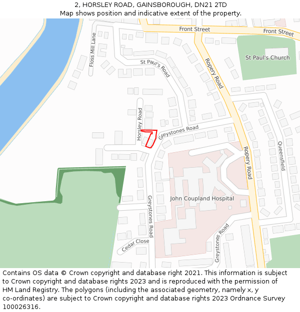 2, HORSLEY ROAD, GAINSBOROUGH, DN21 2TD: Location map and indicative extent of plot