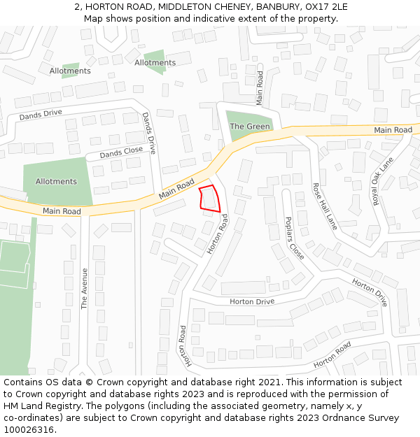 2, HORTON ROAD, MIDDLETON CHENEY, BANBURY, OX17 2LE: Location map and indicative extent of plot