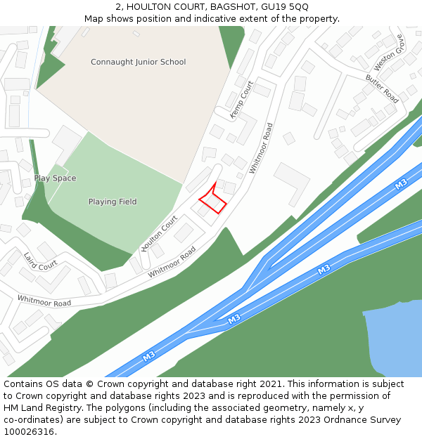 2, HOULTON COURT, BAGSHOT, GU19 5QQ: Location map and indicative extent of plot