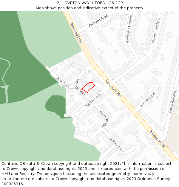 2, HOVETON WAY, ILFORD, IG6 2GP: Location map and indicative extent of plot