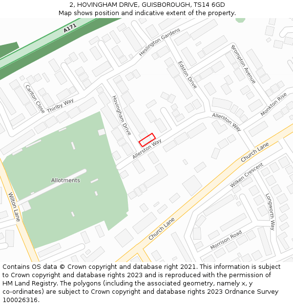 2, HOVINGHAM DRIVE, GUISBOROUGH, TS14 6GD: Location map and indicative extent of plot