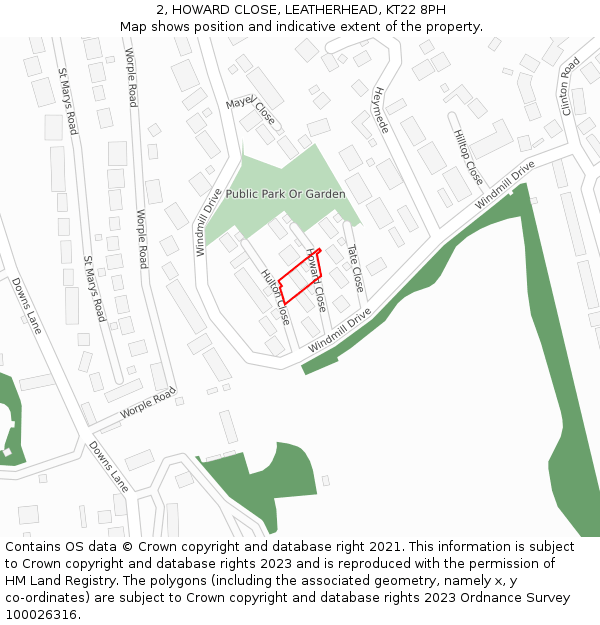 2, HOWARD CLOSE, LEATHERHEAD, KT22 8PH: Location map and indicative extent of plot