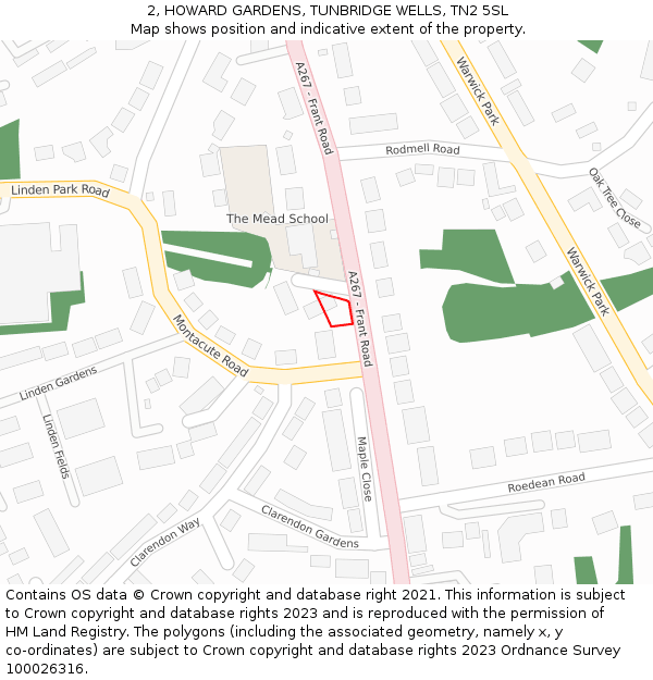 2, HOWARD GARDENS, TUNBRIDGE WELLS, TN2 5SL: Location map and indicative extent of plot