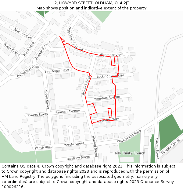 2, HOWARD STREET, OLDHAM, OL4 2JT: Location map and indicative extent of plot