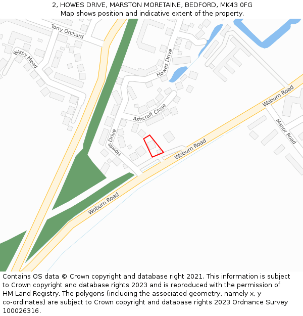 2, HOWES DRIVE, MARSTON MORETAINE, BEDFORD, MK43 0FG: Location map and indicative extent of plot