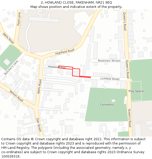 2, HOWLAND CLOSE, FAKENHAM, NR21 9EQ: Location map and indicative extent of plot
