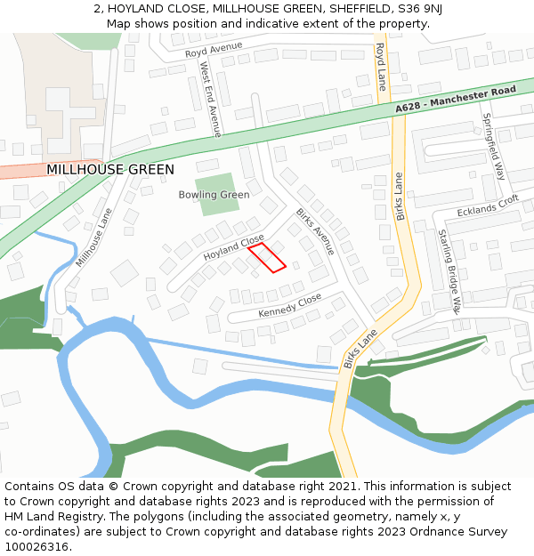 2, HOYLAND CLOSE, MILLHOUSE GREEN, SHEFFIELD, S36 9NJ: Location map and indicative extent of plot