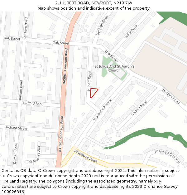 2, HUBERT ROAD, NEWPORT, NP19 7JW: Location map and indicative extent of plot