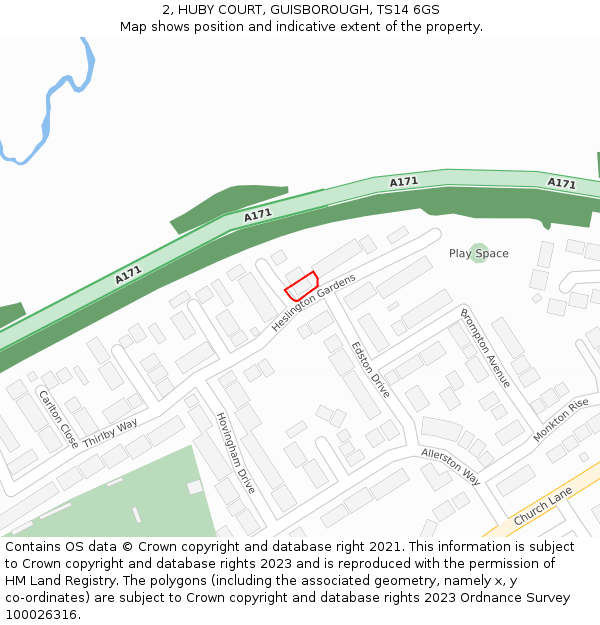 2, HUBY COURT, GUISBOROUGH, TS14 6GS: Location map and indicative extent of plot