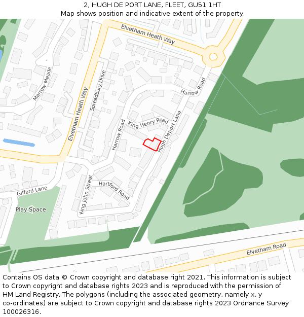 2, HUGH DE PORT LANE, FLEET, GU51 1HT: Location map and indicative extent of plot