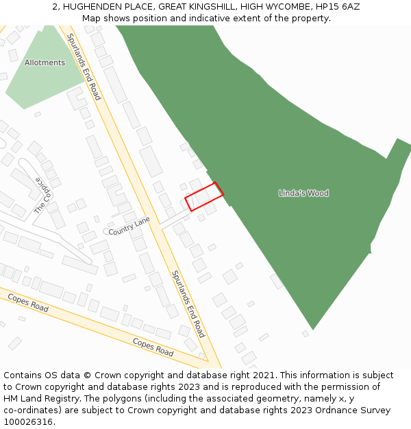 2, HUGHENDEN PLACE, GREAT KINGSHILL, HIGH WYCOMBE, HP15 6AZ: Location map and indicative extent of plot