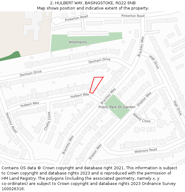2, HULBERT WAY, BASINGSTOKE, RG22 6NB: Location map and indicative extent of plot